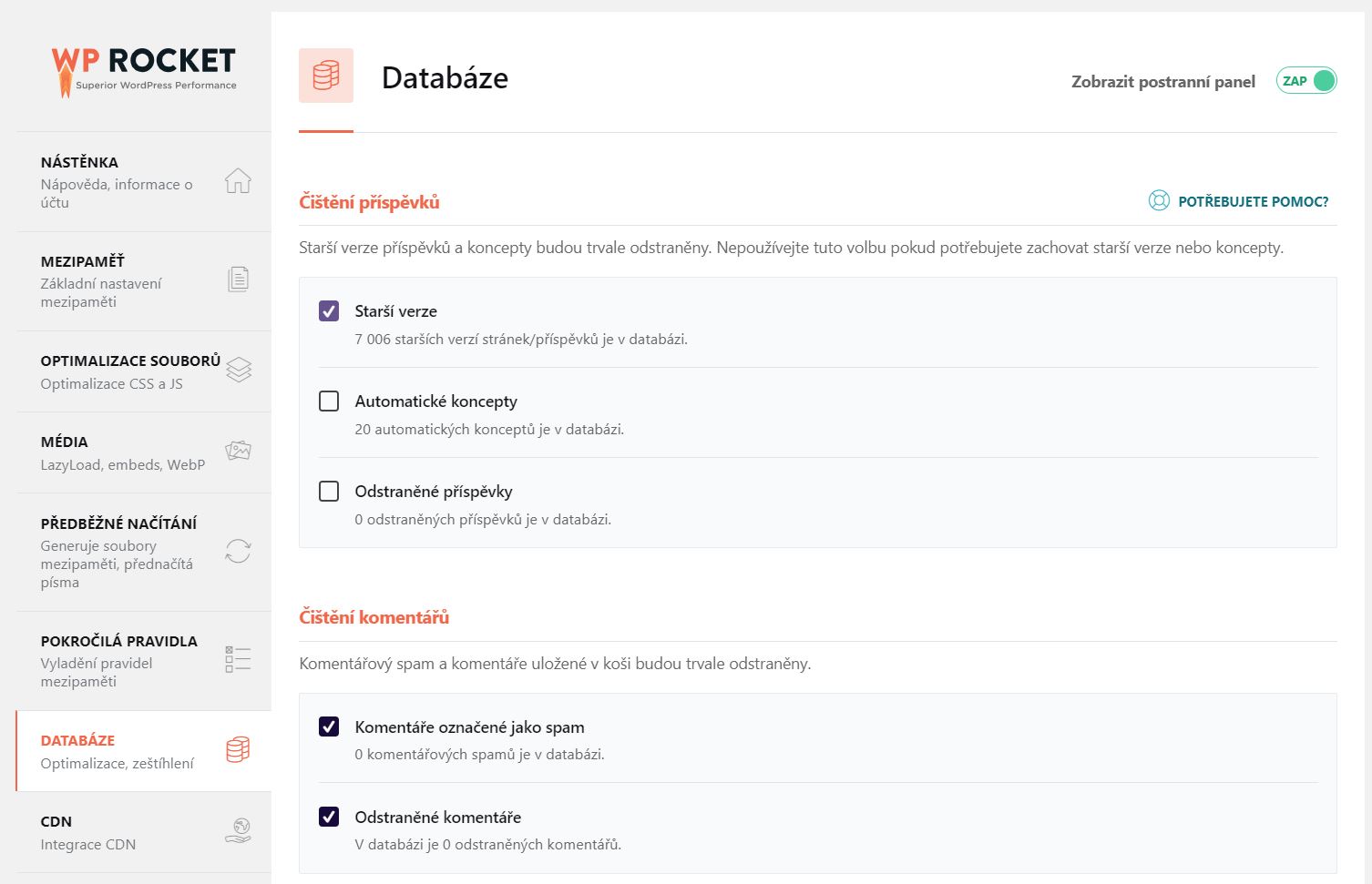 wp-rocket-administrace